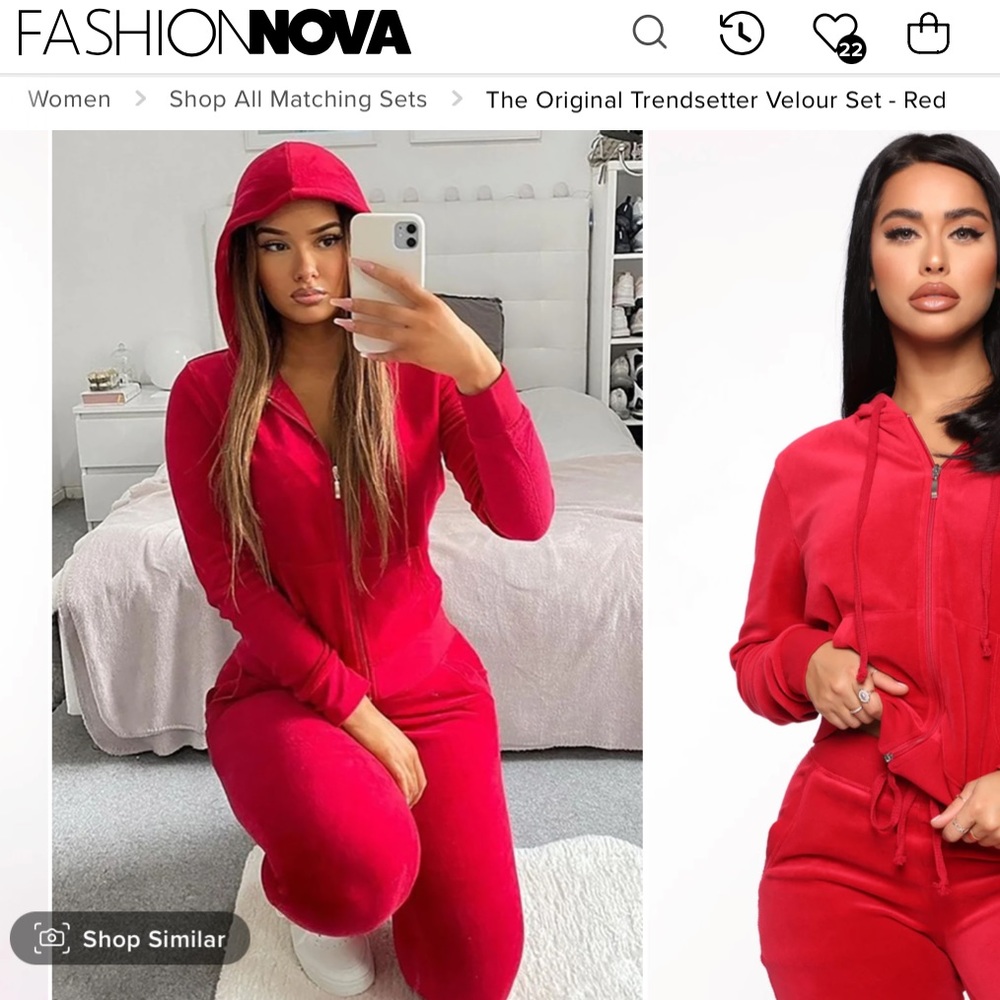 Fashion Nova The Original Trendsetter Velour Set Red